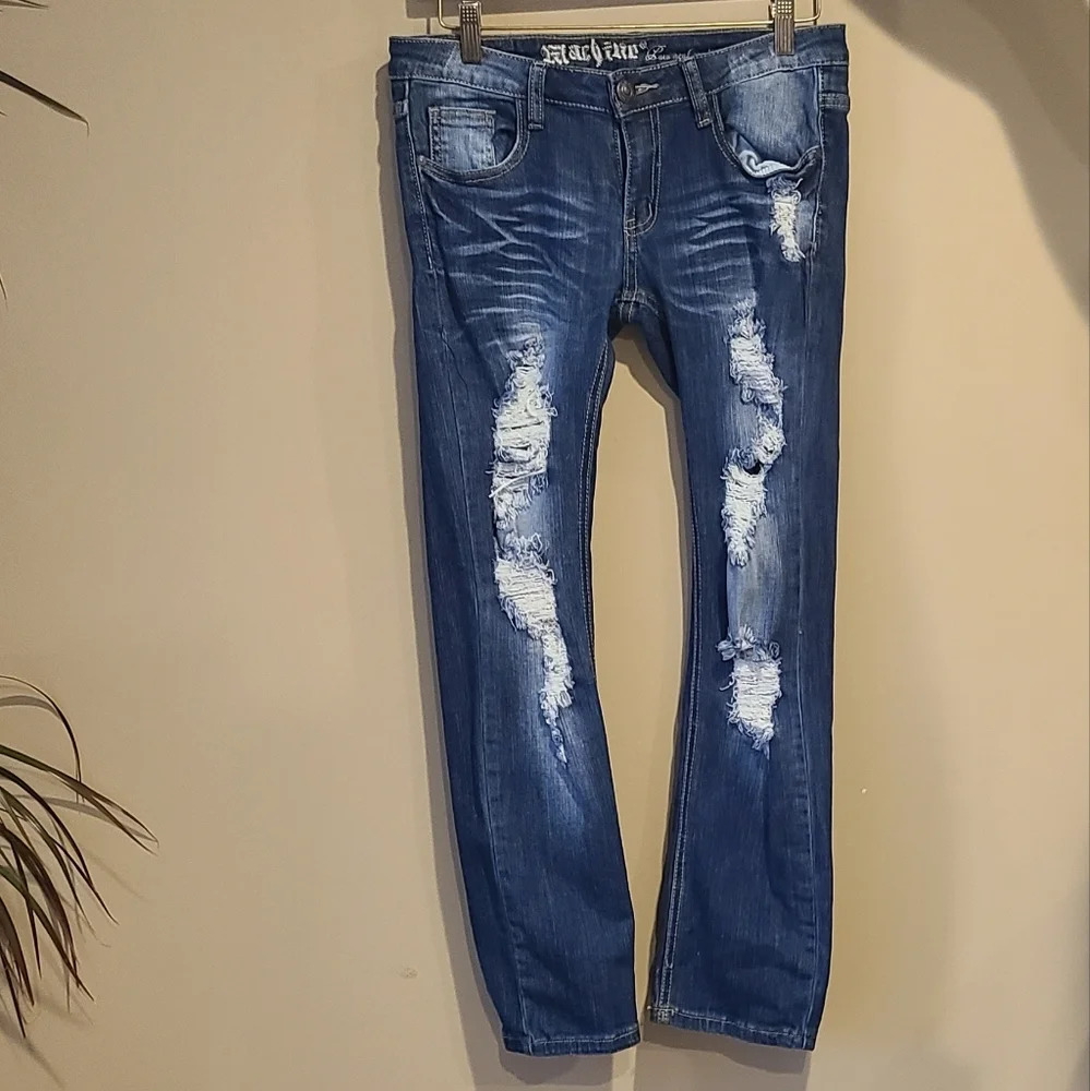 Machine slim skinny distressed jeans junior sz.9  blue ripped